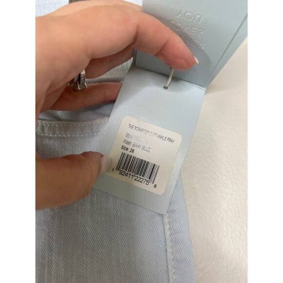 NWT Mother The Scrapper Cuff Ankle Fray Zip Denim Jeans Bottom Baby Blue Size 28 - Picture 6 of 9